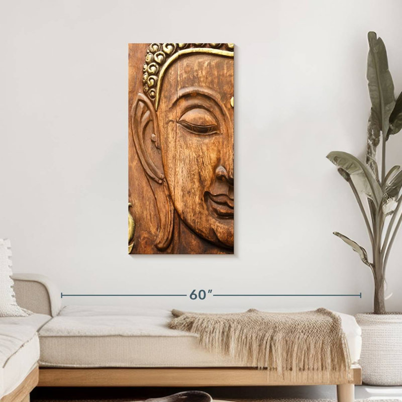 Wood Carved Buddha Canvas Print, 21" H x 42" W x 1.25" D