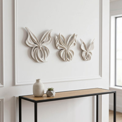 Sculpture murale décorative papillon en résine pour décoration intérieure - Décoration murale moderne pour la cuisine et le vestibule - ensemble de 3, blanc
