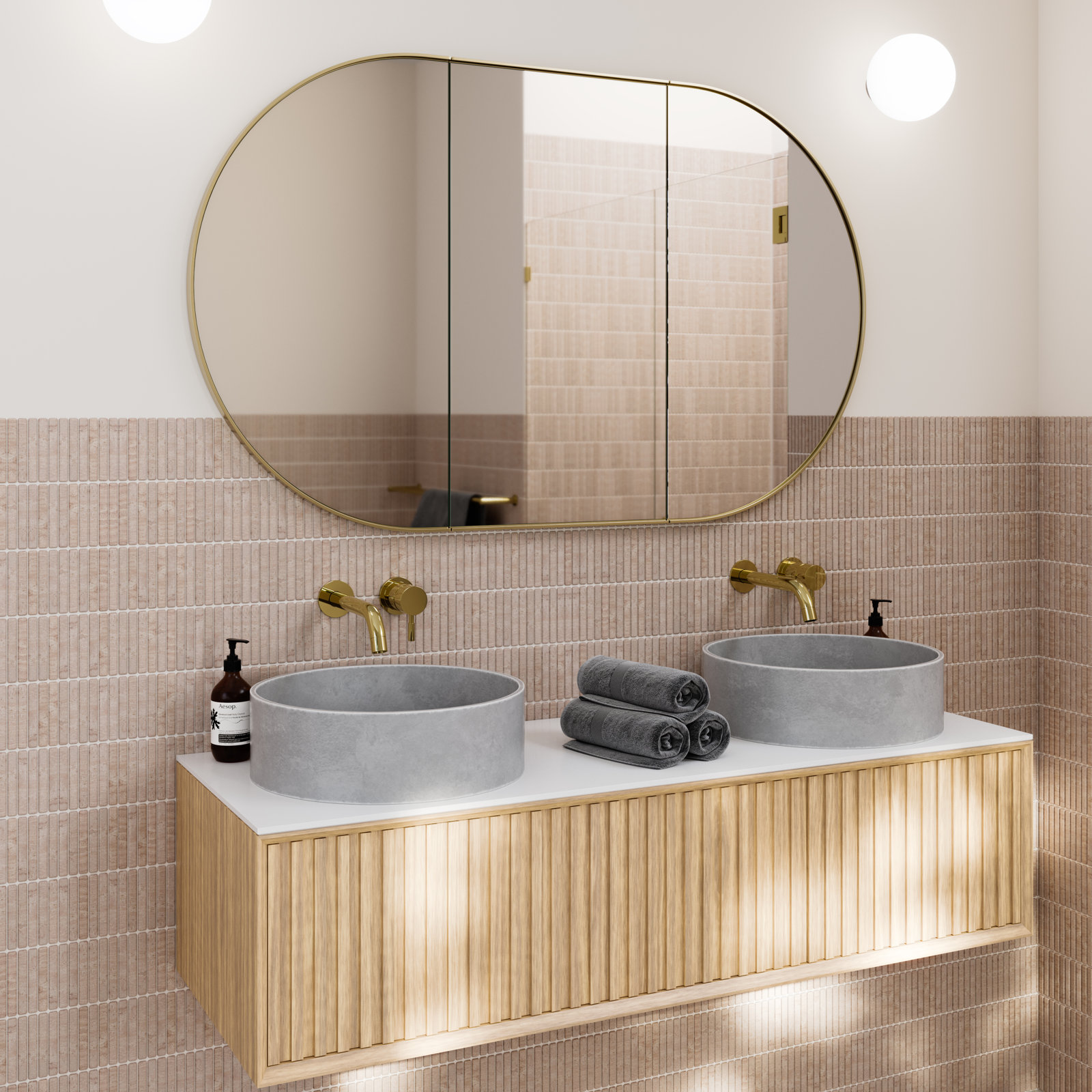 Nia Pill Recessed Medicine Cabinet, Satin Brass