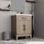 24 po De salle de bain en chêne gris avec comptoir en acrylique poli, robinet de salle de bain simple, miroir