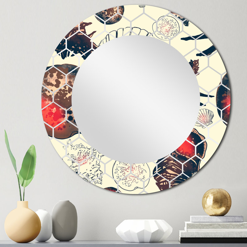Rétro coquillages - Miroir mural moderne, 24 po x 24 po