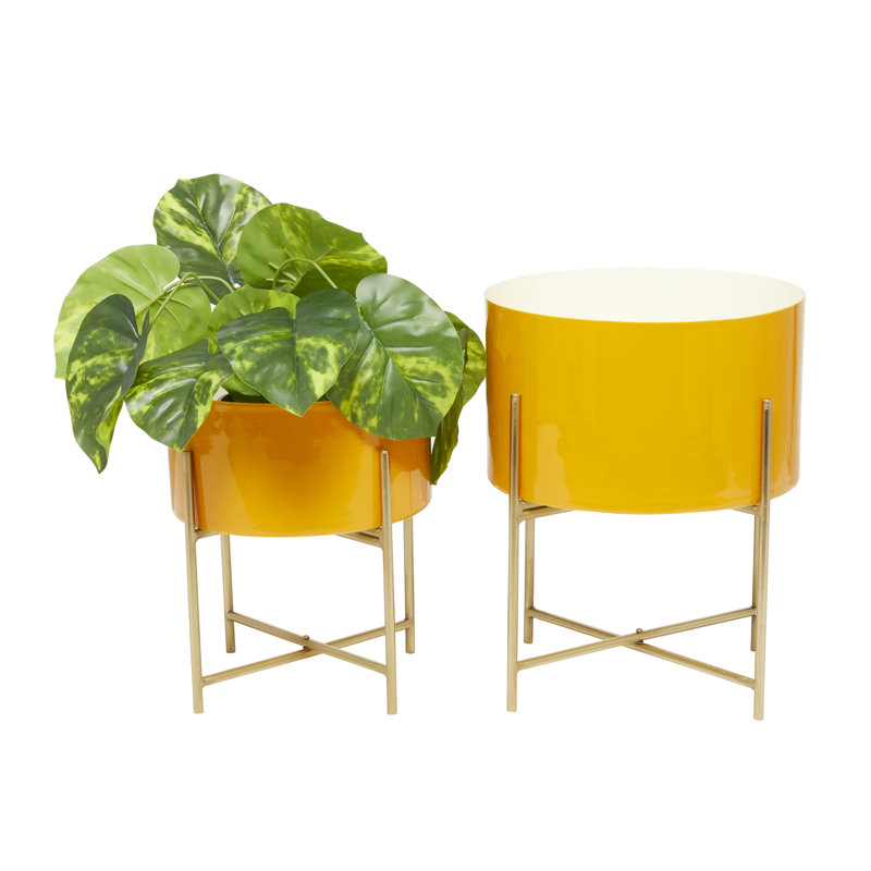 Ensemble de jardinières d'intérieur et d'extérieur rose en métal Frits, Jaune