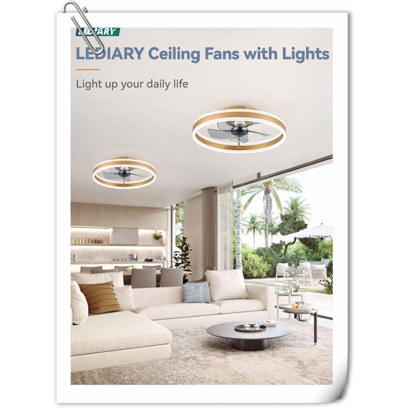 Myhrren Ceiling Fan with LED Lights, Gold