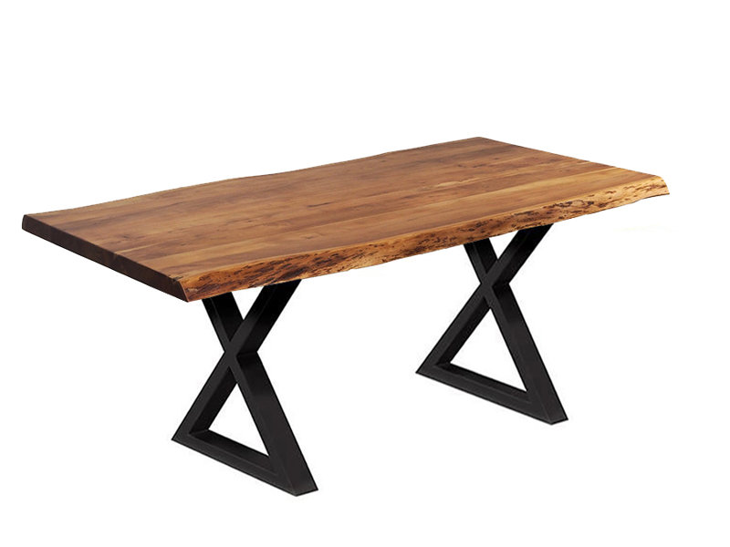 Table de salle à manger à bords naturels Coudgo, H 30 po x L 72 po x l 40 po, Noir, Noir / Gris / Brun