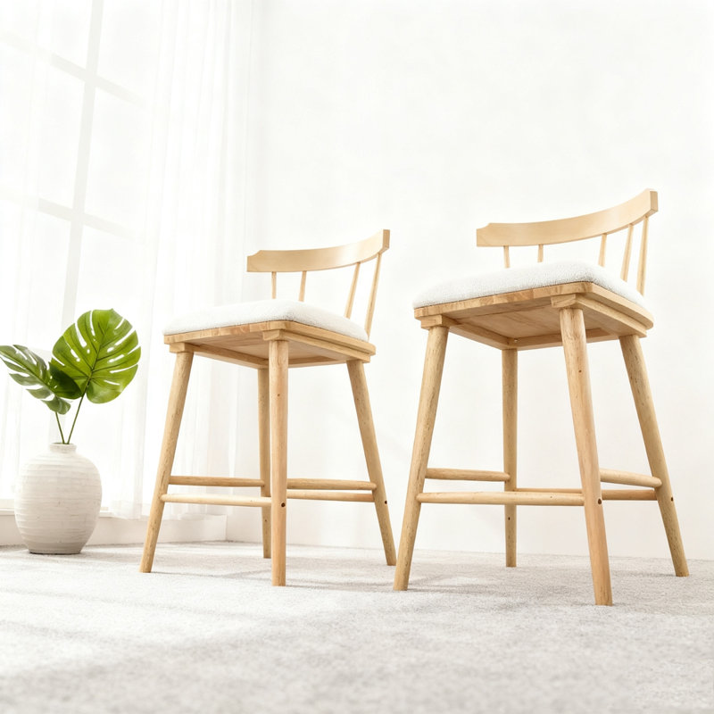 Tabouret de comptoir rembourré en bois, Naturel