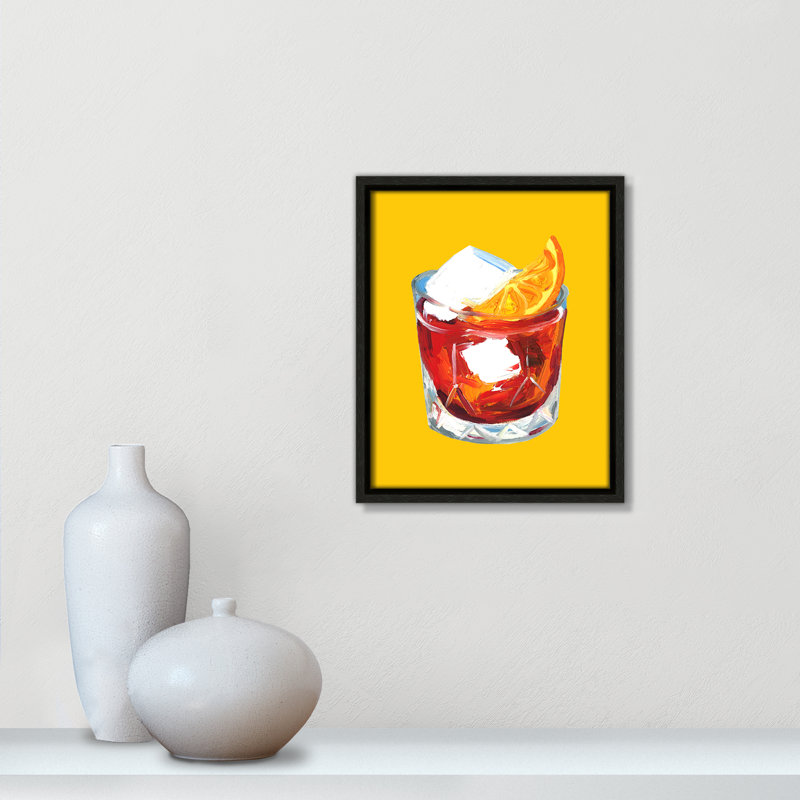 Imprimé jaune Negroni par Straker, H 11,5 po x l 9,5 po, Flottant espresso