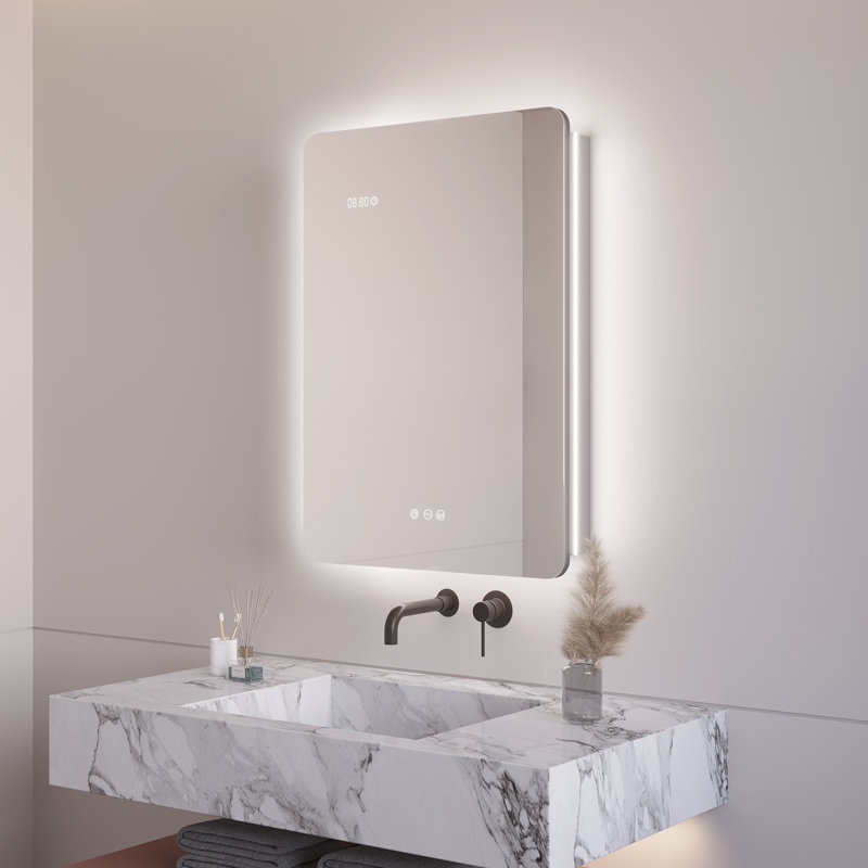 Kerria 20'' W 28 H'' Surface Mount LED Medicine Cabinet Lighting Mirror with 2 Adjustable Shelves