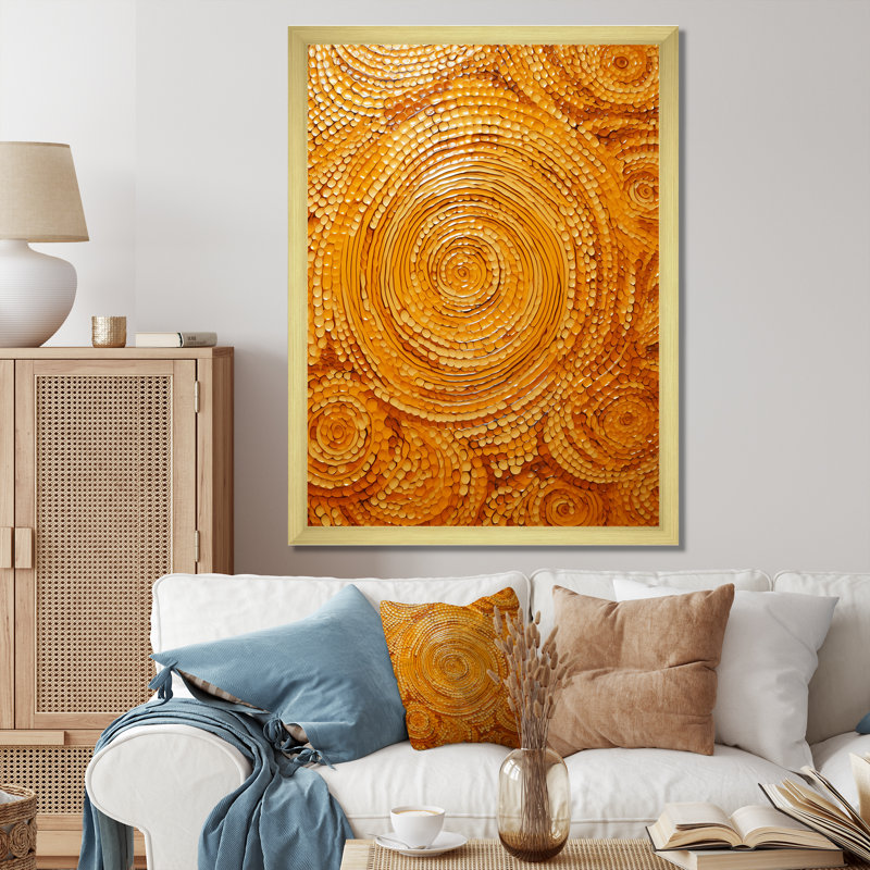 «Orange Floral Twilight Dream Abstract Collages IV», art mural abstrait, Cadre doré simple, H 40 po x l 30 po x P 1,5 po