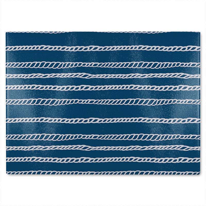 White Rope Glass Chopping Board, 40cm L x 28cm W