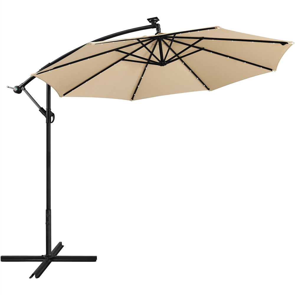 Arlmont & Co. Semaya 113.78'' Lighted Market Umbrella with Crank Lift