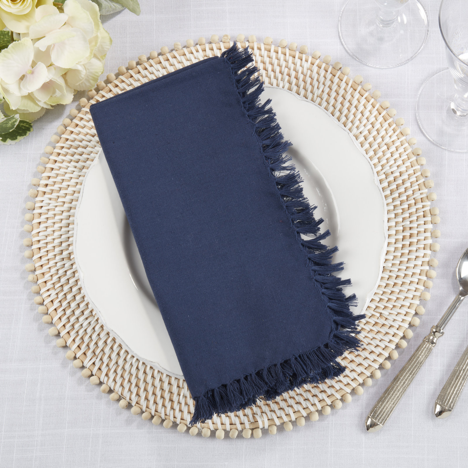 Sabrina Reversible Cotton Napkin, Navy Blue