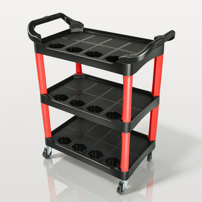 3-Tier Utility Cart With Wheels, Rolling Detailing Cart With Bottle Holders And Handle For Garage Workshop