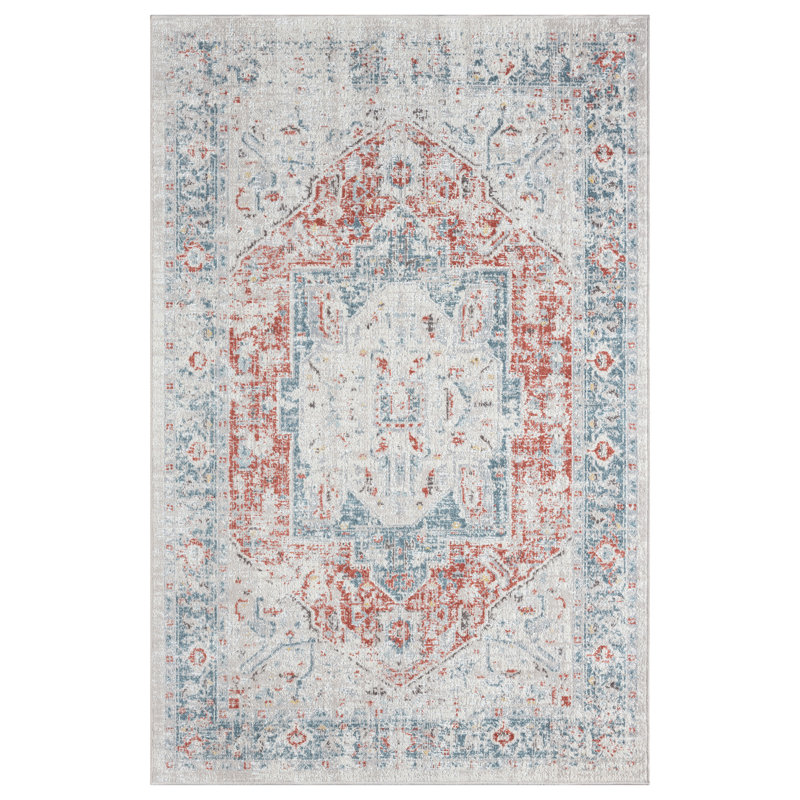 Tapis intérieur / extérieur haute performance, Rectangle 7 pi 9 po x 9 pi 9 po, Bleu / rouille