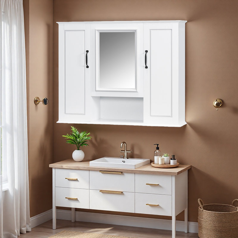 Armoire à pharmacie 36 po, armoire de rangement murale pour salle de bain, armoire murale moderne avec miroir, armoire à miroir avec 3 portes (meuble-lavabo non inclus)