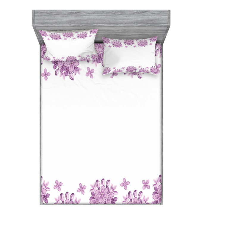 Microfiber Floral Sheet Set, Full/Double Sheet Set with Fitted Sheet