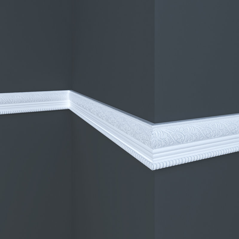 8-Foot Unfinished White Hardwood Embossed Chair Rail Moulding