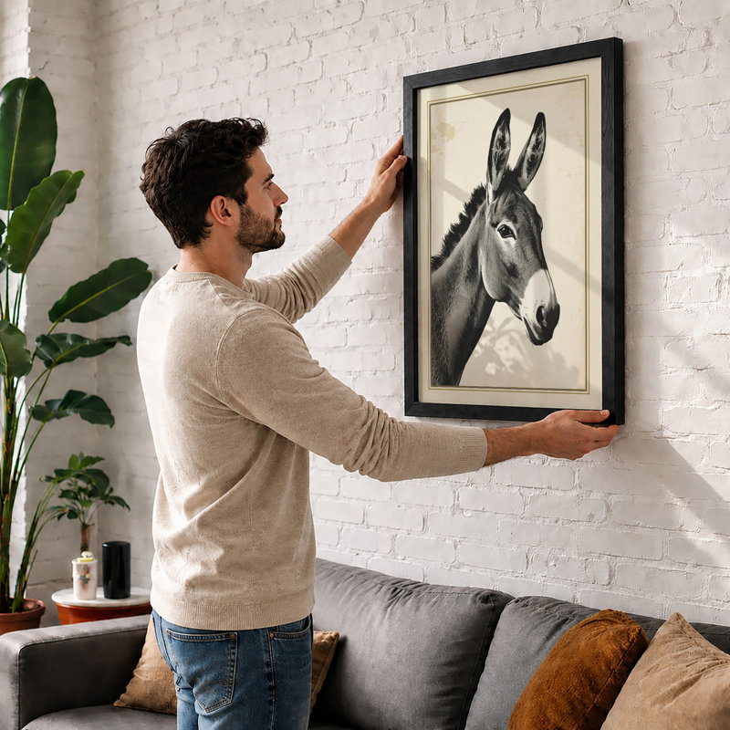 Donkey Study Vintage - Print, Walnut, A4 - 29.7 x 21.0 cm