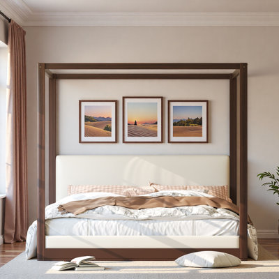 Canopy Platform Bed With Upholstered Headboard And Sturdy Base‌