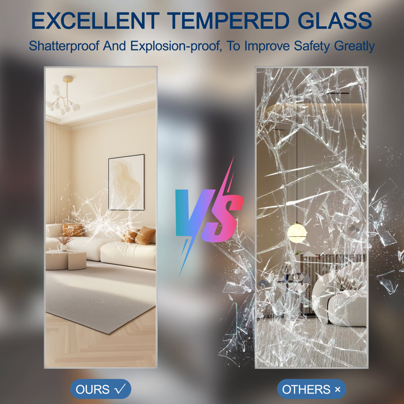 Door Mirror Full Length, 47"x 15.8" Full Body Over The Door Hanging Wall Mounted Mirror for Bedroom, Living Room, Cloakroom, Square White