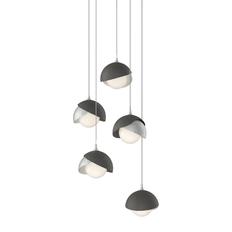 Brooklyn 5 - Light Cluster Geometric Pendant, Modern Brass, Long: 15" to 130", Vintage Platinum