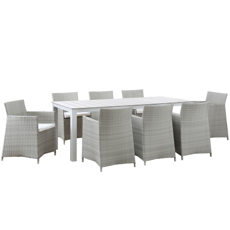 Ensemble repas d'extérieur 9 pièces Modway Junction, Gris blanc