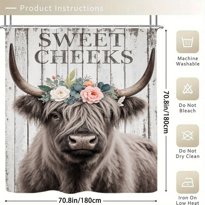 Rideaux de douche Highland Cow Floral Crown, 71 × 71