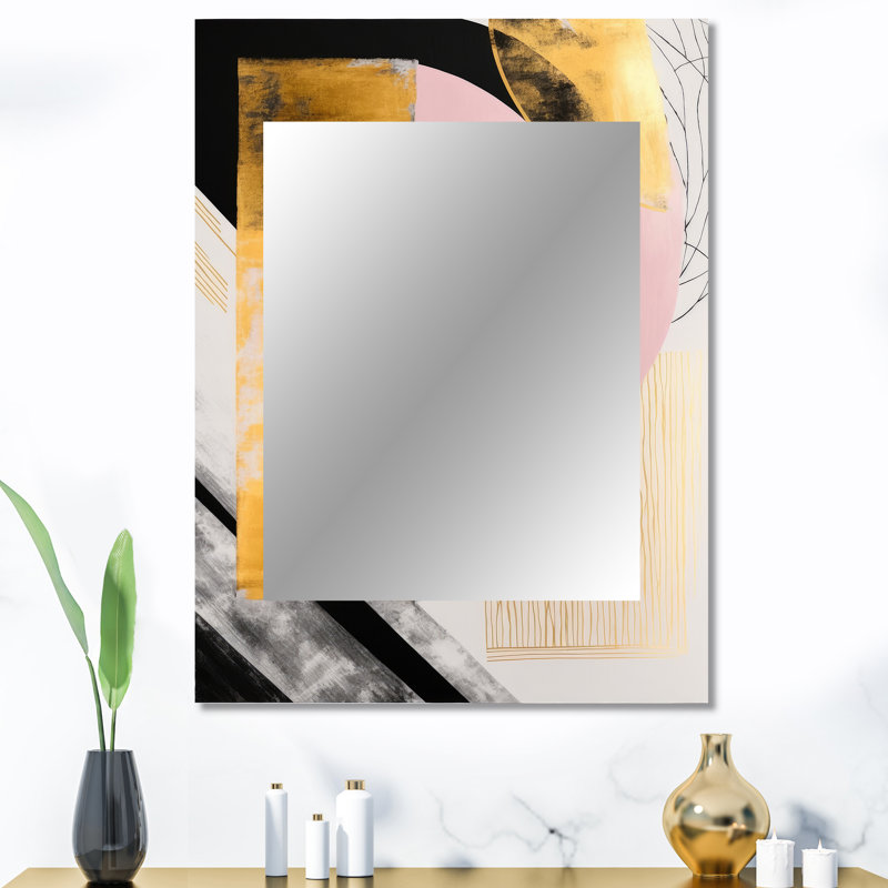 Pink And Gold Art Deco IV - Transitional Decorative Wall Mirror, Pink Large Mirror, Printed Metal Art, 40" x 30"