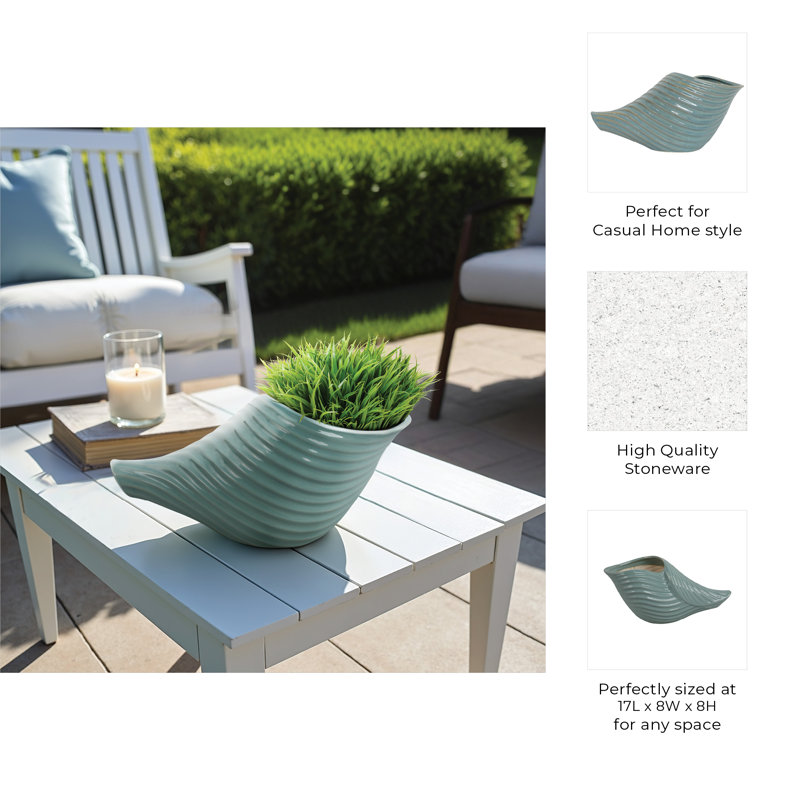 17" Seaside Blue Ceramic Shell Planter