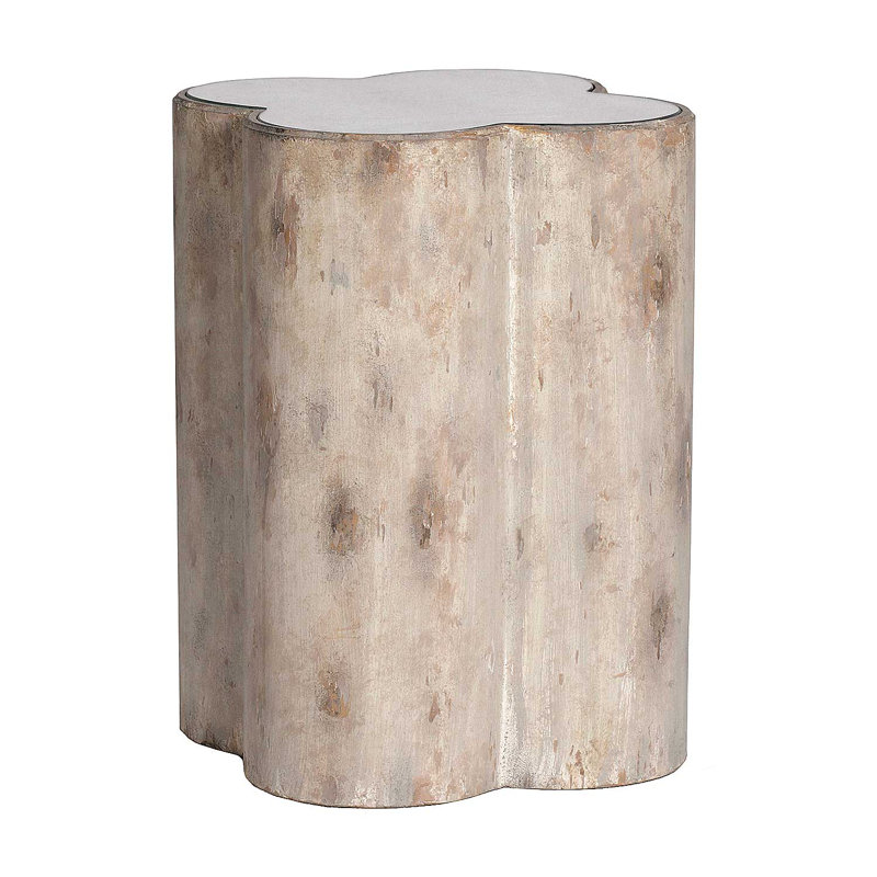 Cassandra Dove Distressed Quatrefoil Mirrored End Table