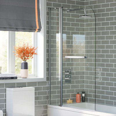 iBathUK 1000mm Pivot Bath Shower Easy Clean Glass Screen Door Panel + Towel Rail