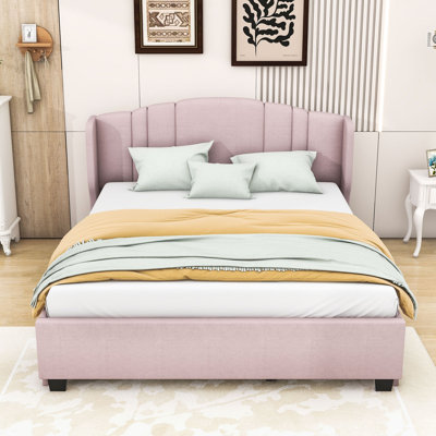 Advit Harless Queen Size Upholstered Platform Bed with Wingback Headboard and Twin Trundle