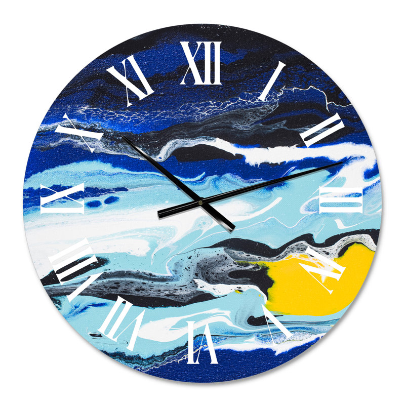 Composition abstraite en jaune et bleu - horloge murale moderne, Petit