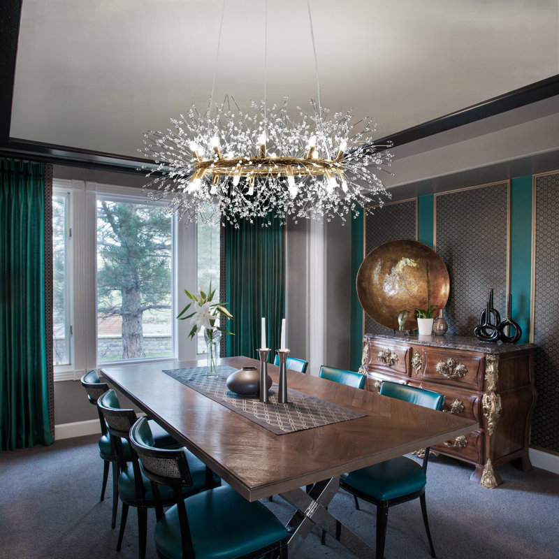 Lustre spoutnik en cristal Geetika Firework, H 15,7 po x l 39,4 po x P 39,4 po, Or