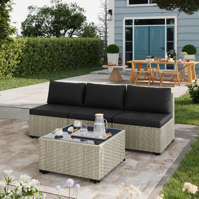 Canapé de patio en rotin 4 pièces avec coussins 4 pièces