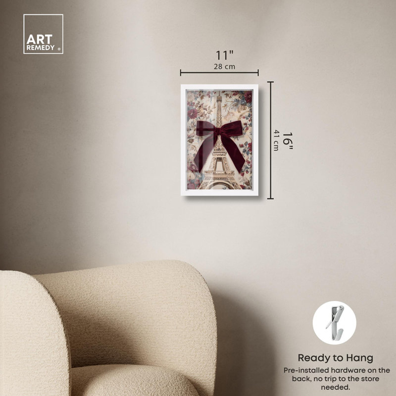 Delicate Eiffel Tower Glam Art Shadowbox Print par Art Remedy, H 16 po x l 11 po, Blanc