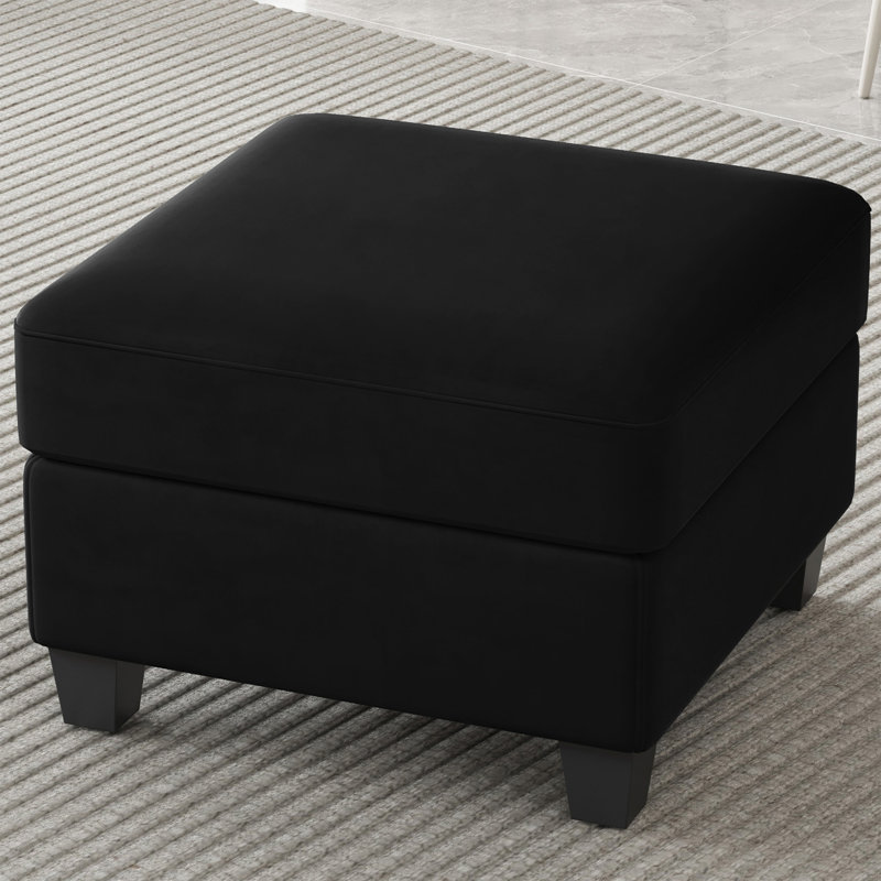 Allinson Velvet Storage Ottoman, Single Seat Footstool Module For Sectional Modular Sofa, Black