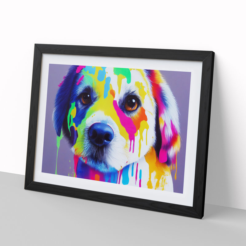 Colourful Dog Vol.1 Abstract - Single Picture Frame Print, Black, 46cm H x 64cm W x 2cm D