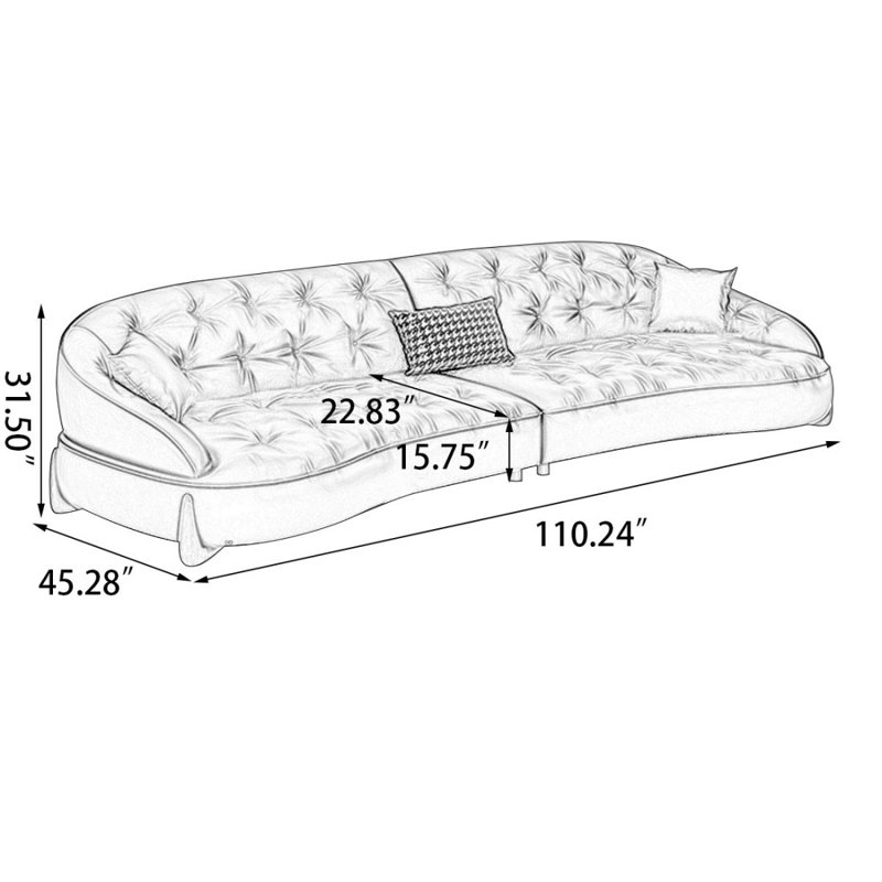 White Genuine Leather Modular Sofa cushion couch, White, 31.5" H x 110.24" W x 45.28" D