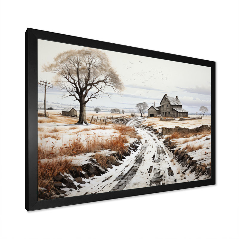 " Winter Farm Monochrome Harvest I ", H 30 po x l 40 po x P 1,5 po, Cadre simple noir