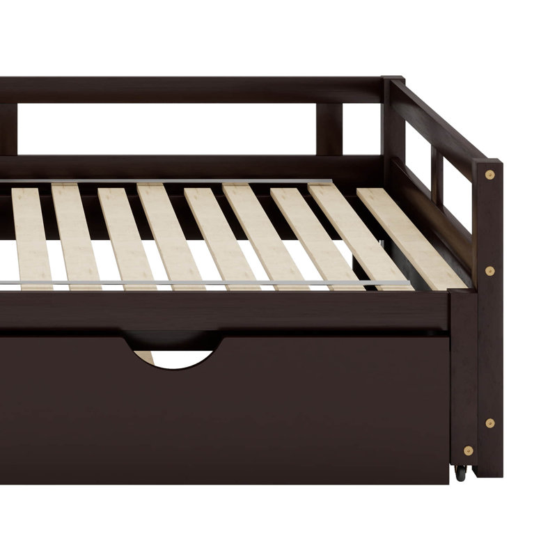 Lit de jour extensible avec couchette, lit de jour en bois avec couchette, Espresso