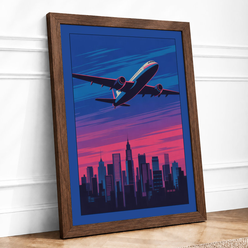 Flight Over City Modern - Framed Print, A3 - 42.0 x 29.7 cm, Walnut