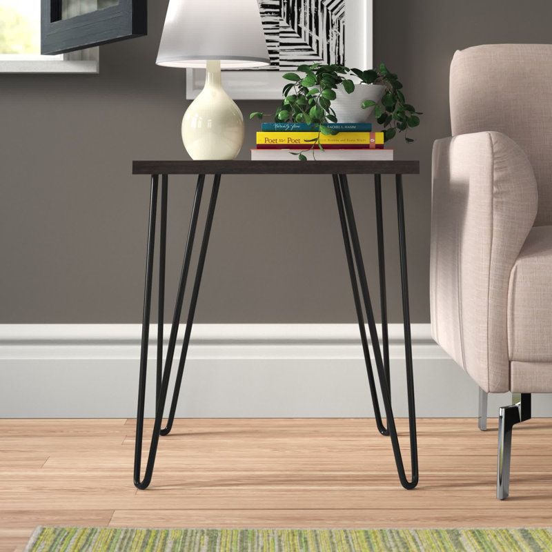 Ewalt Side Table with metal legs, Gunmetal Grey/Espresso