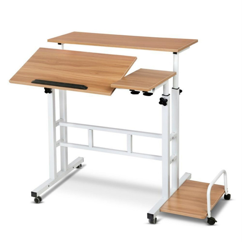 Small Standing Desk Adjustable Height, Mobile Stand up Desk with Wheels, Computer Workstations, Portable Standing Table for Treadmill Walking Pad, Rolling Desks for Home Office School