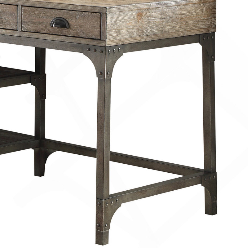 Weathered Oak And Antique Silver 3-Drawer Writing Desk