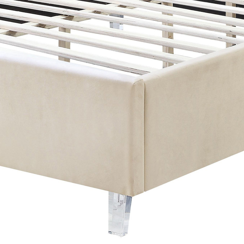 Claira Beige Platform Bed with Tufted Headboard, King
