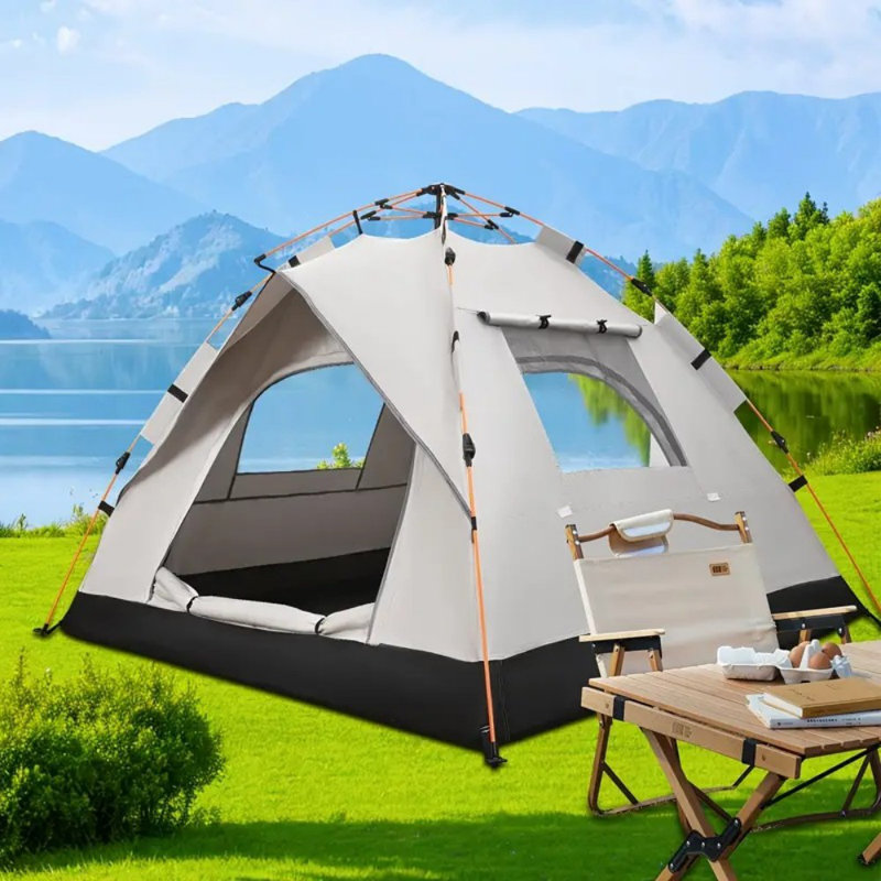 Tente de camping imperméable, structure à ressorts pour s'ouvrir rapidement en 3 secondes, imperméable et résistante au soleil, convient aux voyages de printemps, d'été et d'automne, à la plage (conception de moustiquaire)
