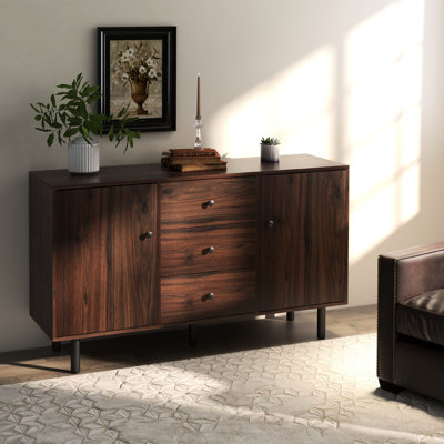 Rustic Brown Dining Area Sideboard, 3 Drawers & 2 Cupboards, Adjustable Shelves For Living Room, Entryway, Kitchen Storage Console Cabinet Storage, Drawers, Shelves, Brown, Room