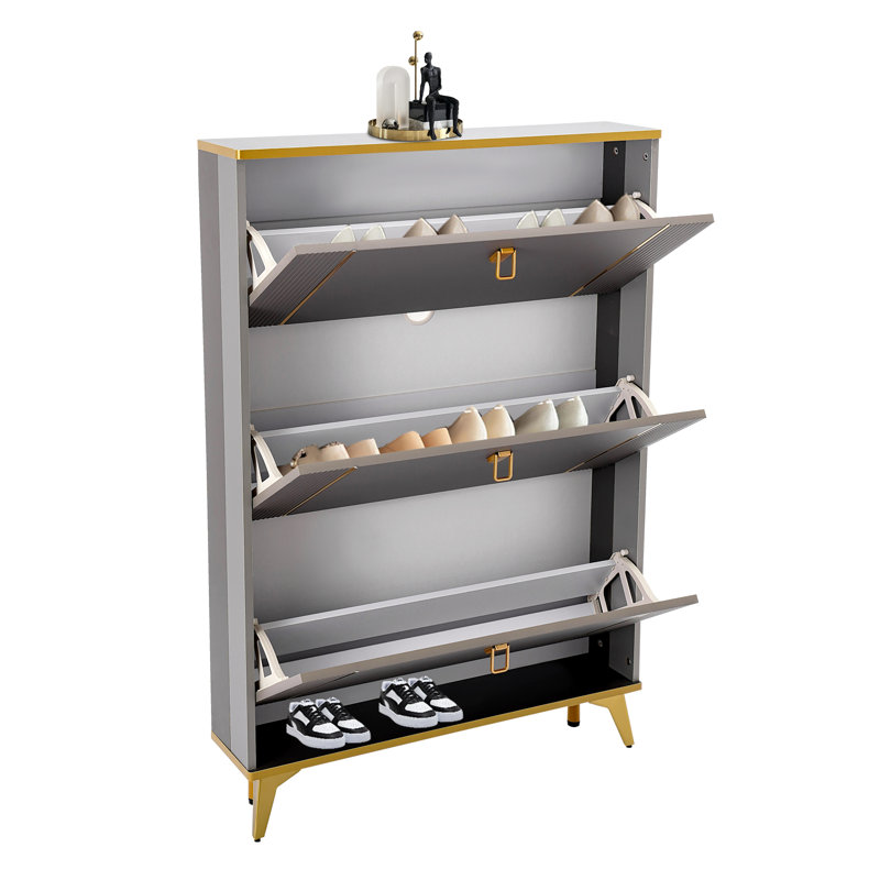Armoire à chaussures à 3 niveaux avec portes rabattables, Gris