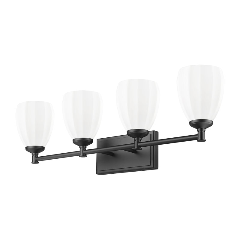 Coiffeuse Mattera, Noir mat, H 10 po x l 31 po x P 6,5 po, Quatre lumières