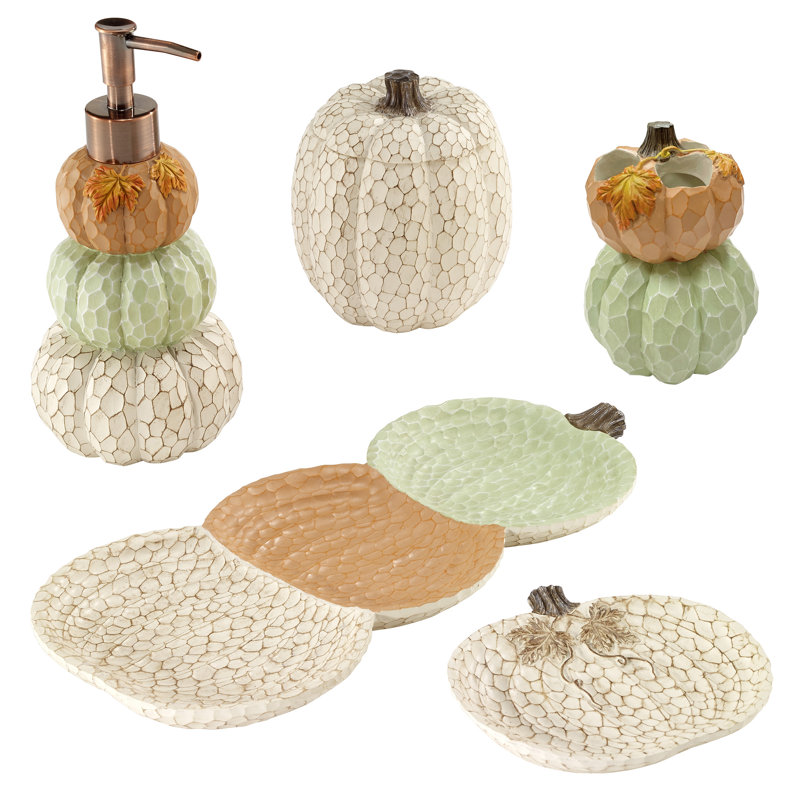 Off-White Resin Pumpkin Textured Covered Jar